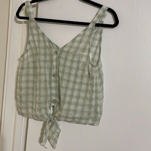Cloth & Stone green & white checked sheer top in size Small NWT